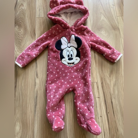 Disney Baby Zip Up Minnie Mouse Footed Onsie Size 0/3 Months - Picture 2 of 16